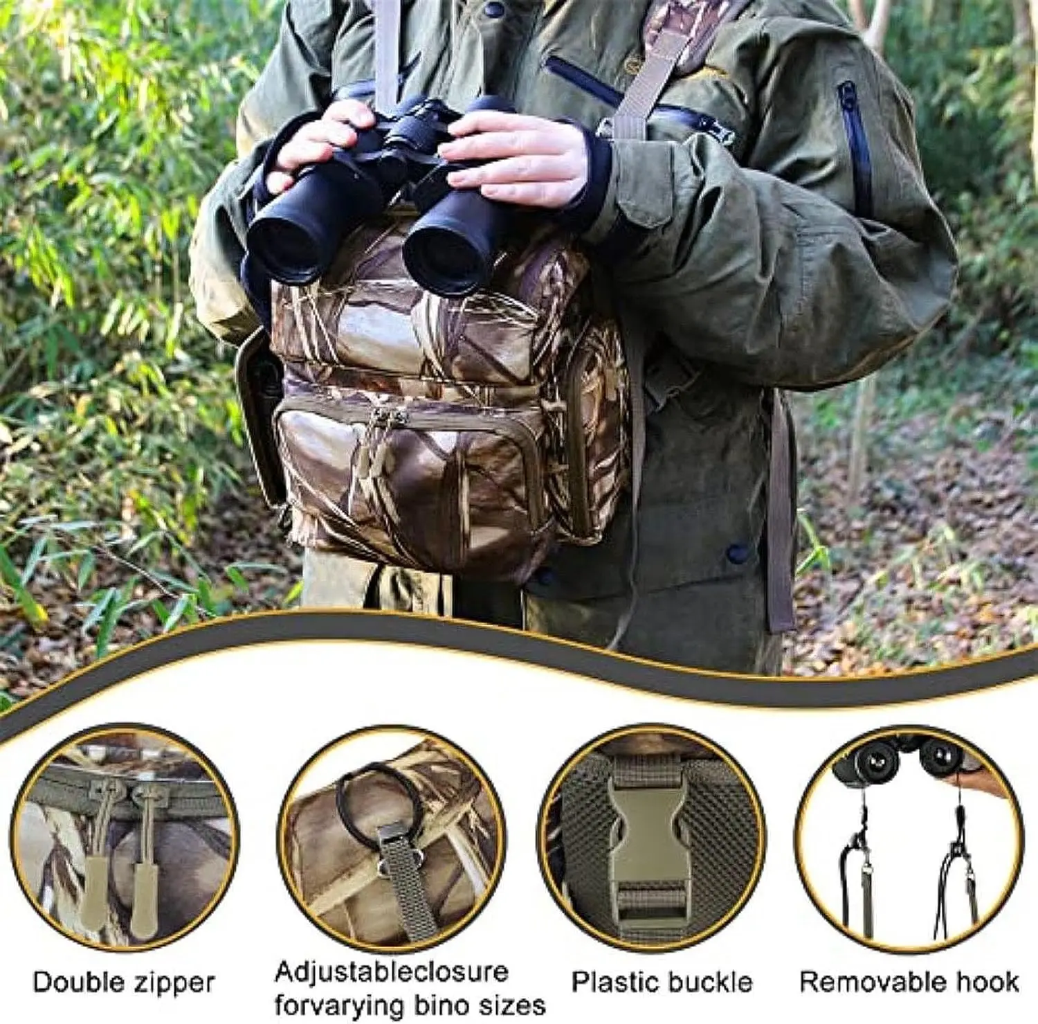 Arnés táctico para binoculares con bolsa de pecho camuflada y telémetro - imagen 5