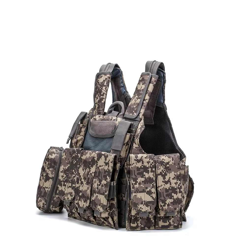 Chaleco táctico ATACS FG MOLLE con triple portacargadores – Airsoft y combate