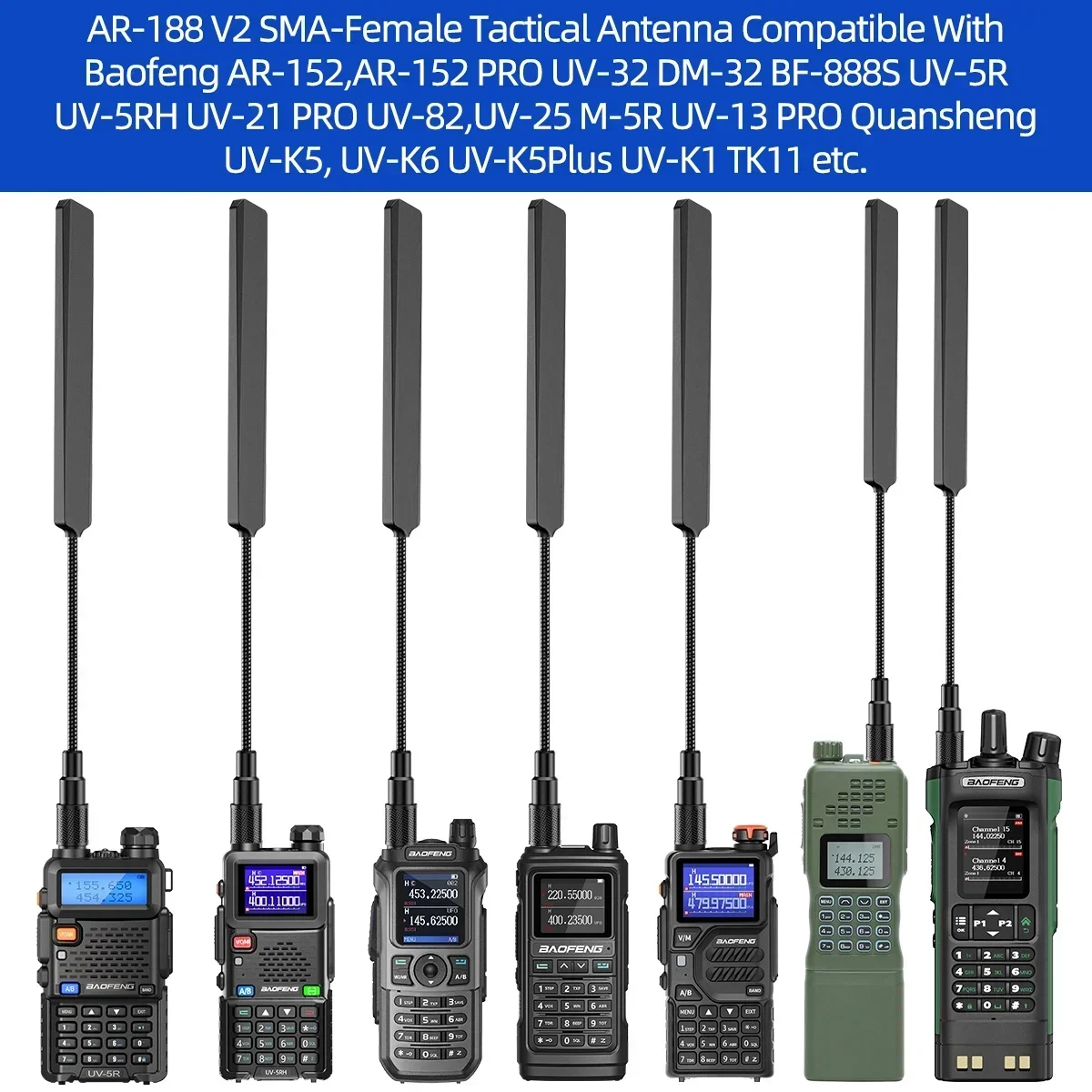 ABBREE AR-188 V2: antena táctica plegable VHF/UHF SMA hembra - imagen 4