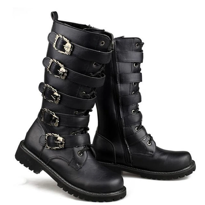 Botas de moto de invierno hombre altas de cuero PU negras - imagen 2
