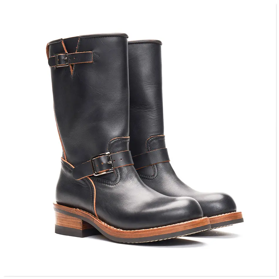 KOWM Botas de trekking de cuero marrones para hombre, Goodyear