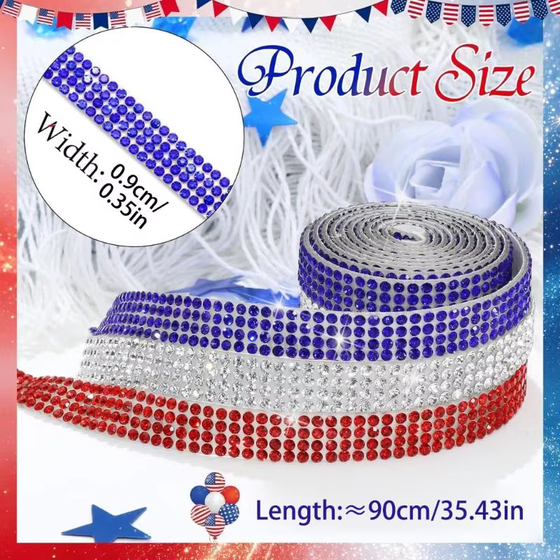 Cinta adhesiva diamantes imitación rojo, blanco y azul – Estrellas - imagen 5