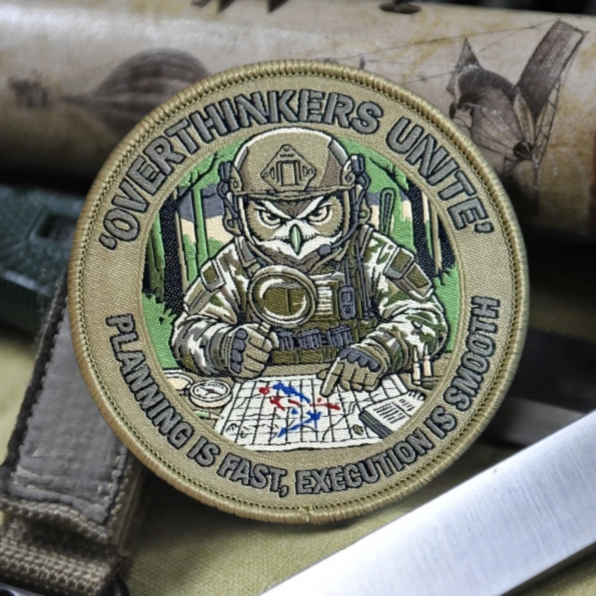 Parche táctico morale Overthinkers Unite – Insignia molle para mochila - imagen 4
