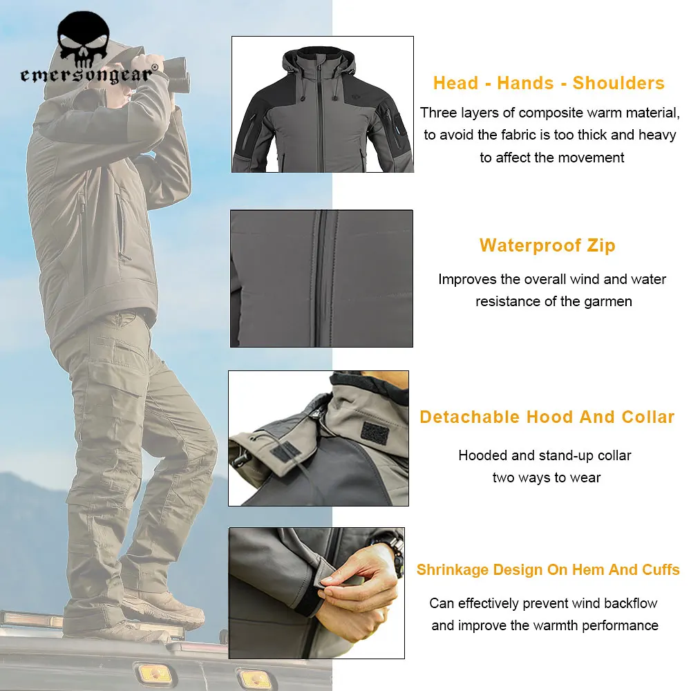 Emersongear Chaqueta impermeable azul G2 para caza y senderismo