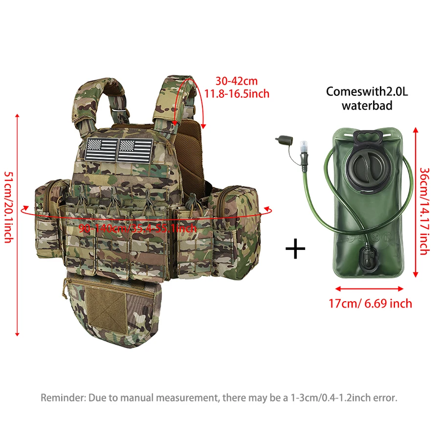 Chaleco táctico ajustable con bolsa de hidratación y bolsillos - imagen 2