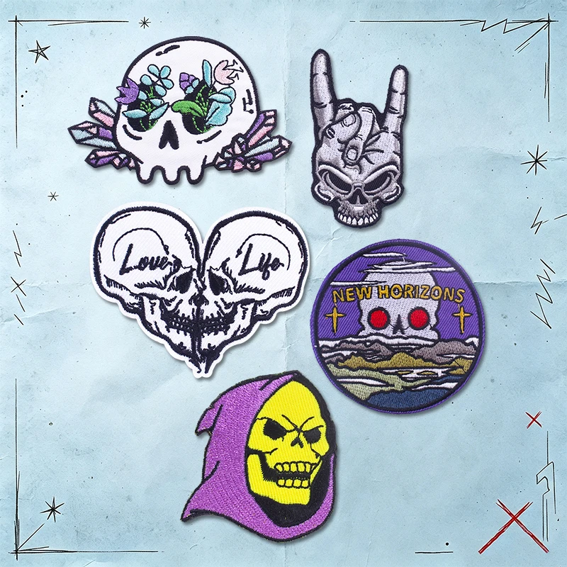 Parches tácticos bordados calavera termoadhesivos estilo punk rock - imagen 5
