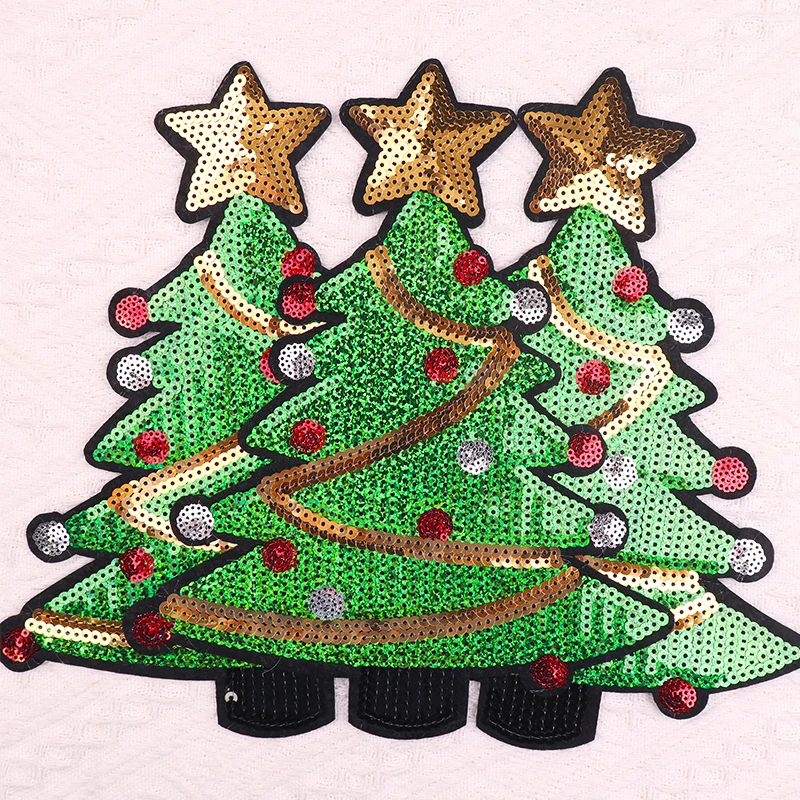 Parche termoadhesivo lentejuelas árbol Navidad para ropa festiva - imagen 3
