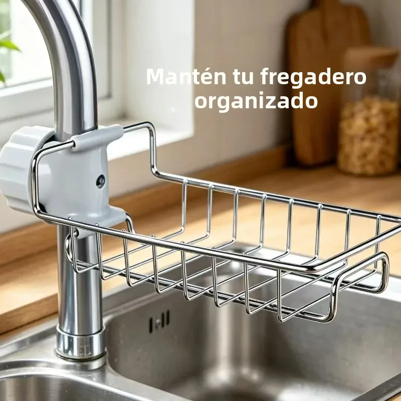Soporte acero inoxidable para grifo de cocina con cesta escurridora - imagen 2