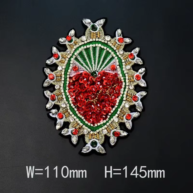 Parche bordado con cuentas de diamantes - cruz de corazón grande - imagen 4