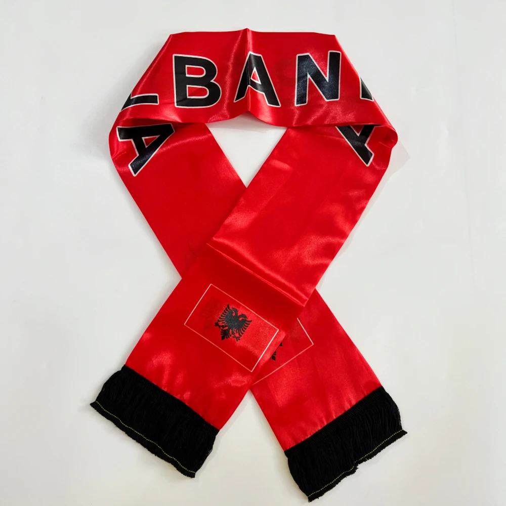 Bufanda Albania satén estampada ambos lados con borlas para fútbol - imagen 3