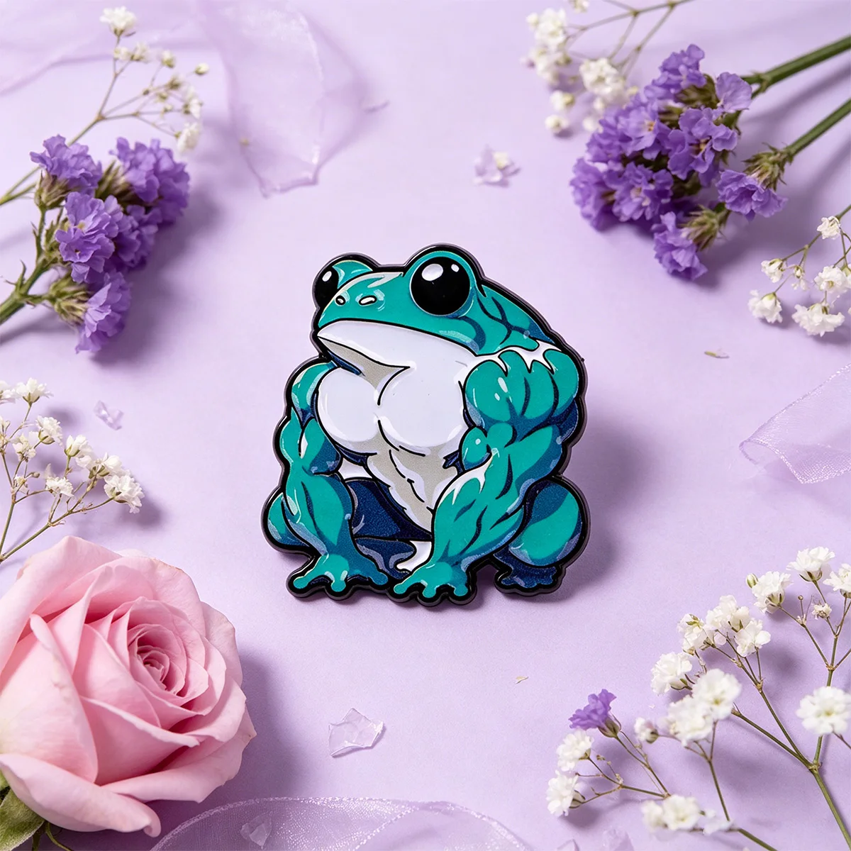 Pin de esmalte rana musculosa – broche animal para mochila - imagen 3