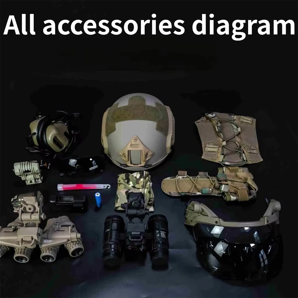 Casco táctico NVG con visera, linterna y auricular para airsoft - imagen 4