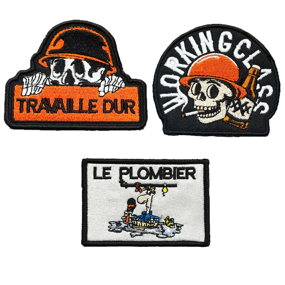 Parche bordado punk motero con casco naranja y cierre velcro - imagen 2