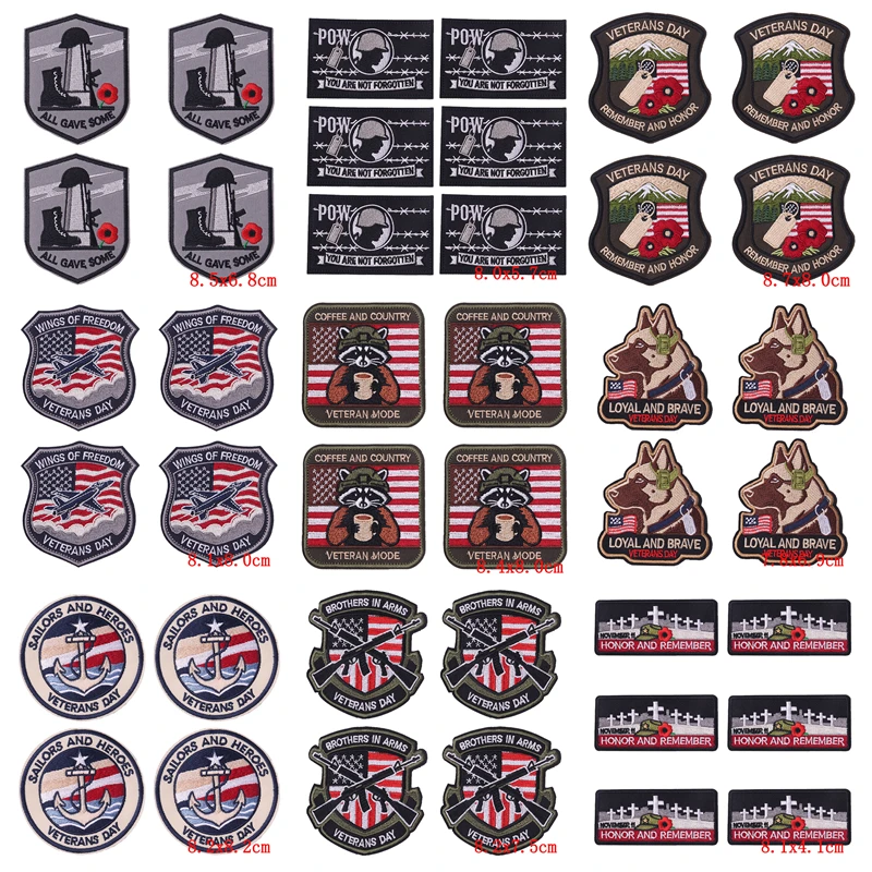 Parche bordado termoadhesivo conmemorativo de veterano con águila y bandera
