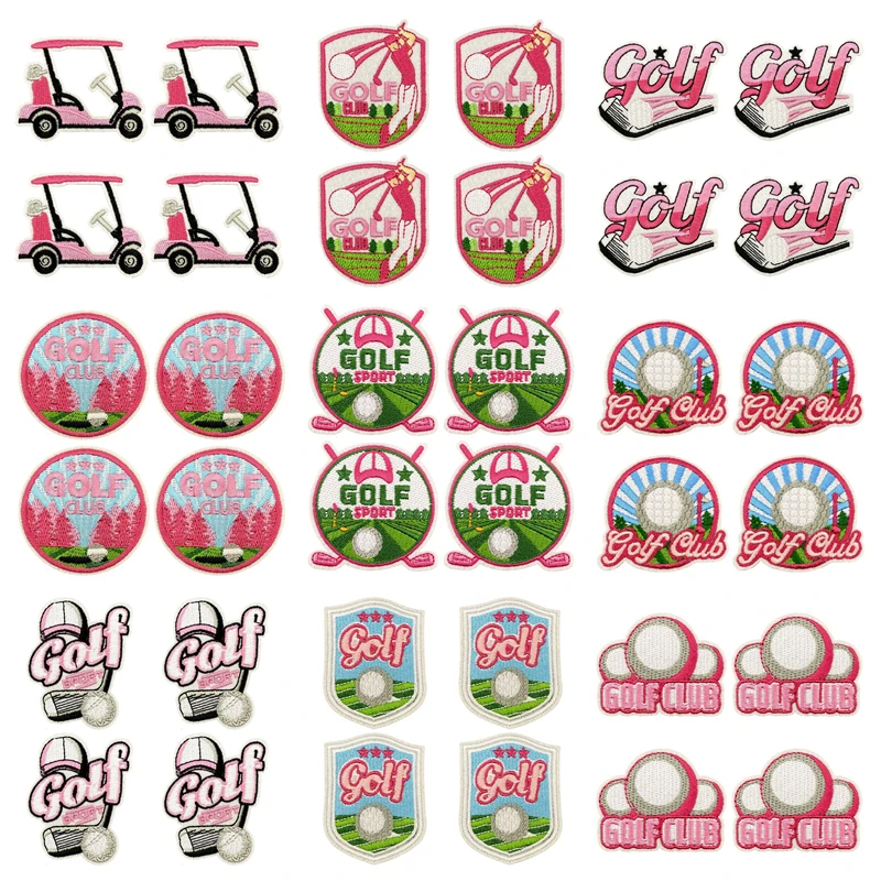 Parches bordados con temática de golf y carrito rosa