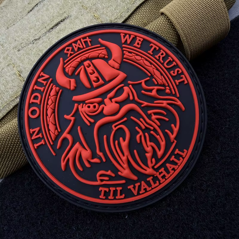Parche táctico redondo PVC y bordado vikingo con frase En Odín Valhalla - imagen 3