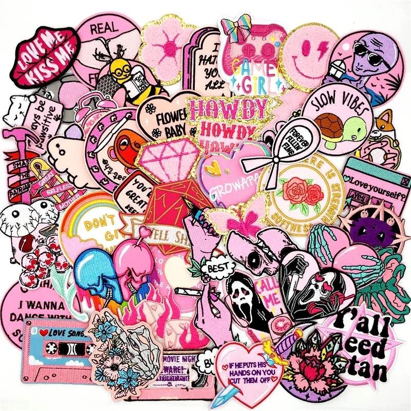 Parche bordado termoadhesivo estilo punk rosa para chaqueta - imagen 3
