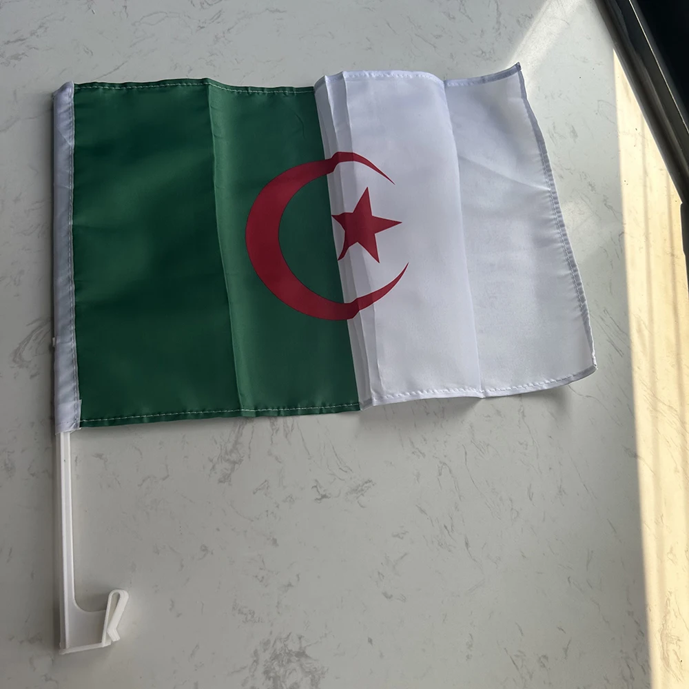 Bandera de Argelia para coche de poliéster con asta plástica ondeante