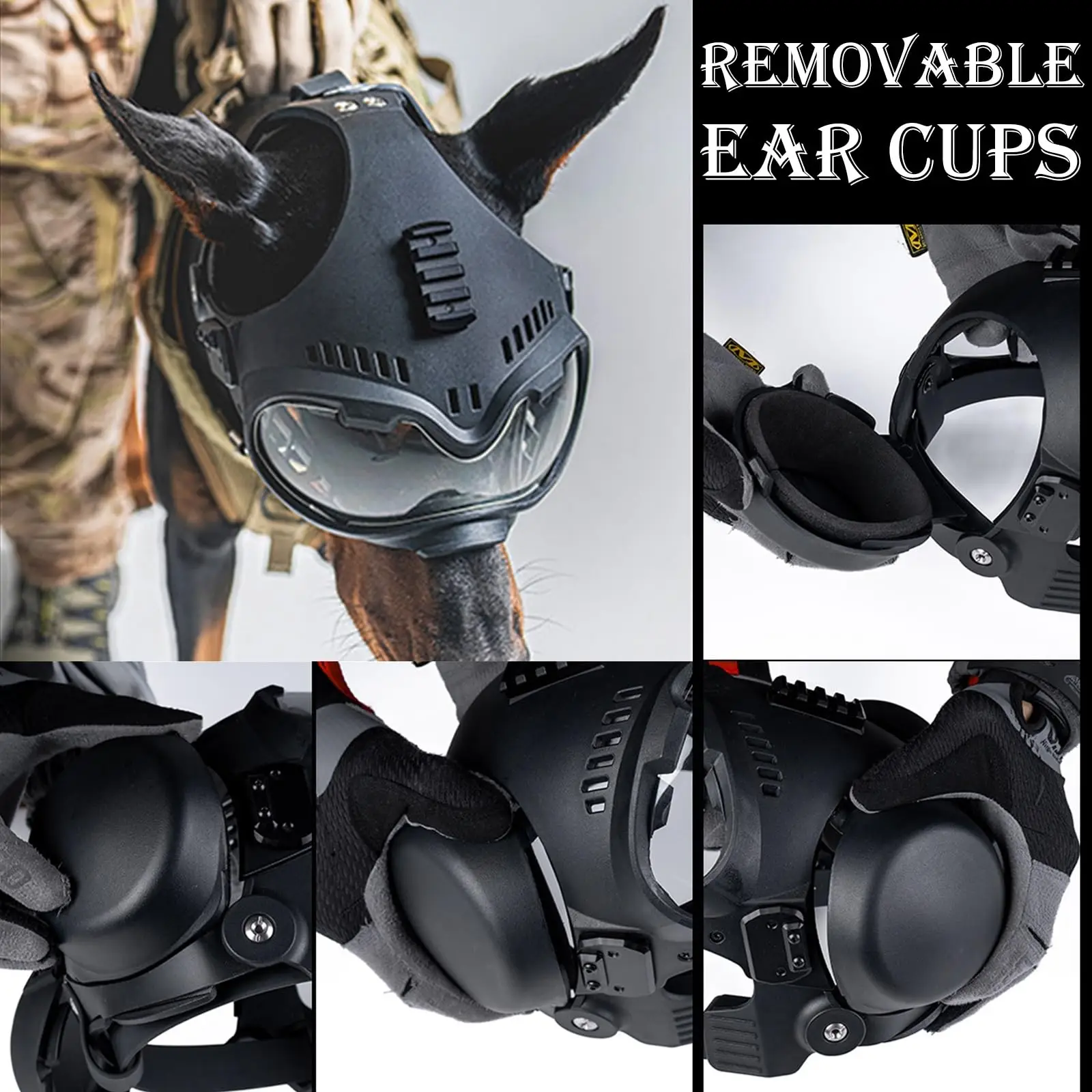 Casco táctico K9 para perros con bozal, ajustable y resistente