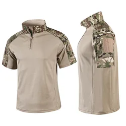 Camiseta táctica hombre secado rápido media cremallera bolsillos