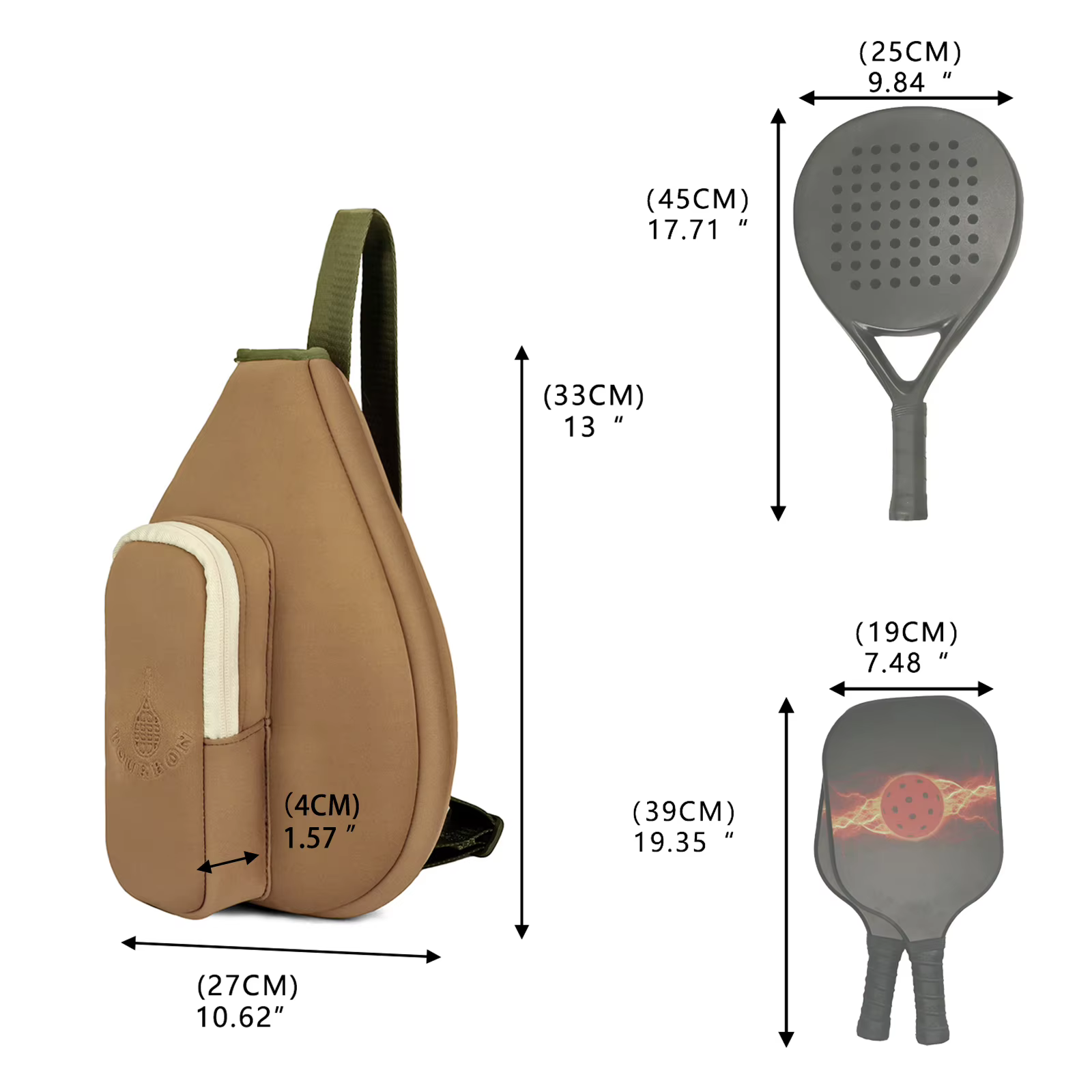 Tourbon Bolsa de pádel neopreno caqui cruzada ligera, correa ajustable - imagen 5