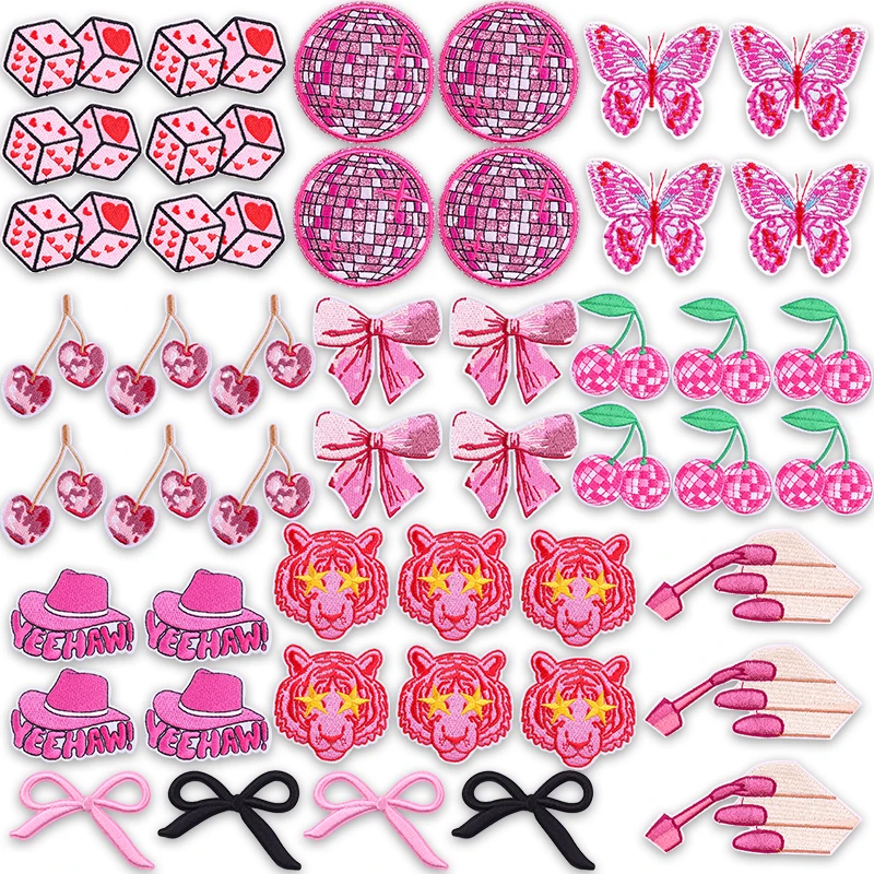 Parches bordados brillantes rosa tipo bola de discoteca