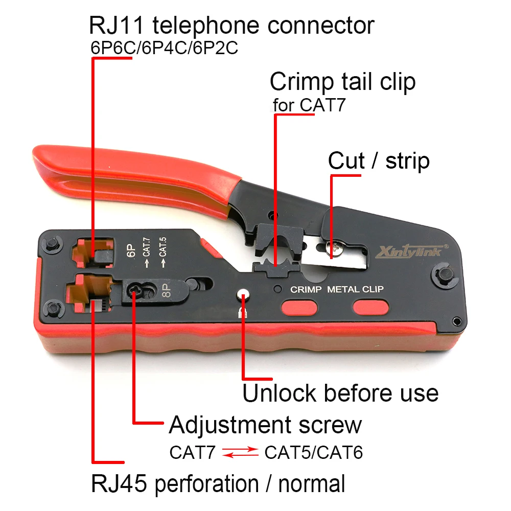 Crimpadora y pelacables RJ45 para cables Cat5 Cat6 Cat7 Cat8 Ethernet - imagen 3