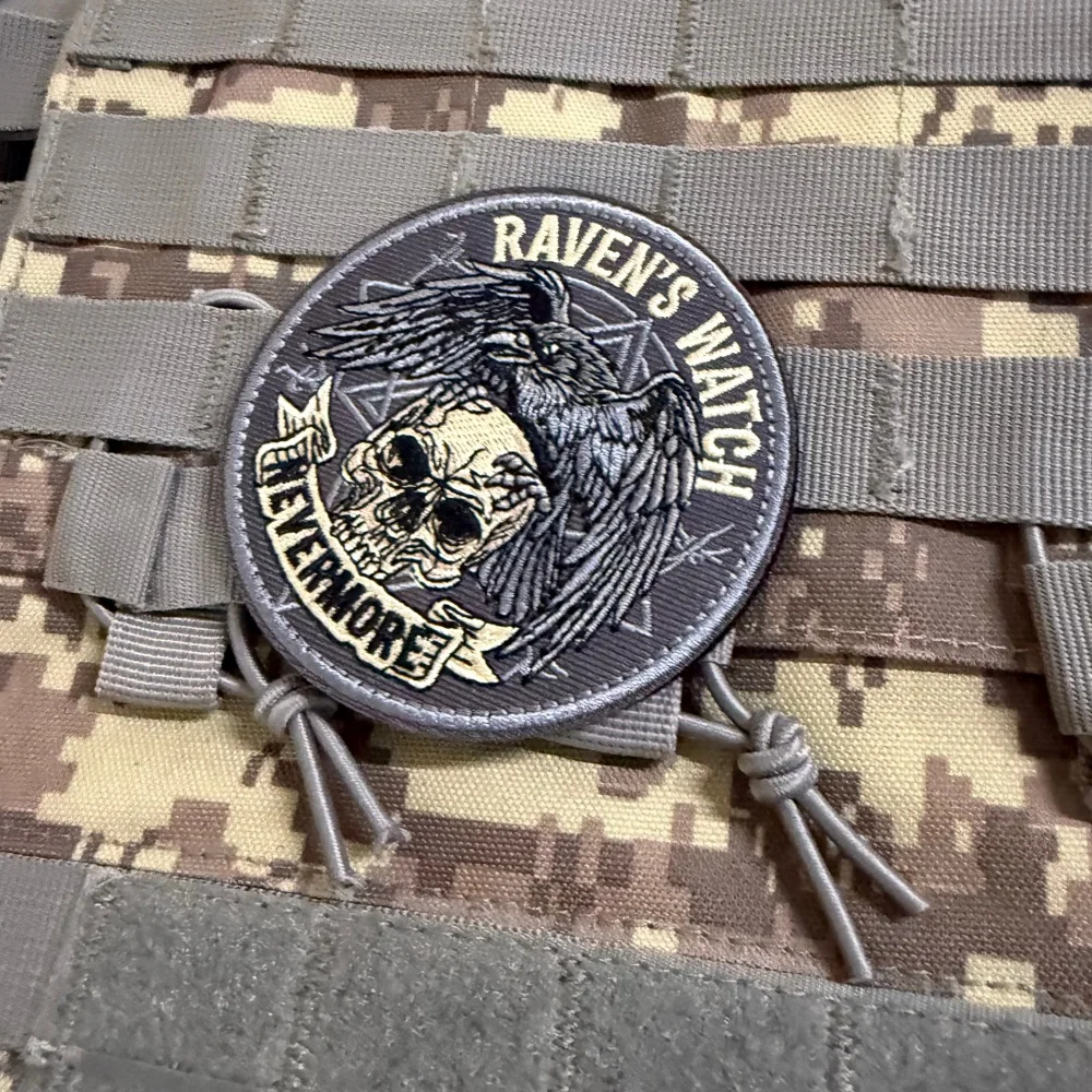 Parche táctico bordado calavera gótica cuervo Nevermore gancho y bucle - imagen 2