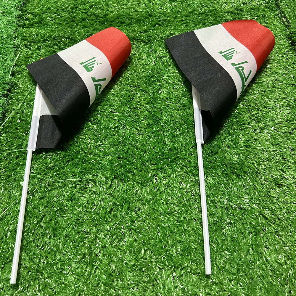 Bandera de mano Irak 14x21 cm, poliester con asta plastico decoracion - imagen 2