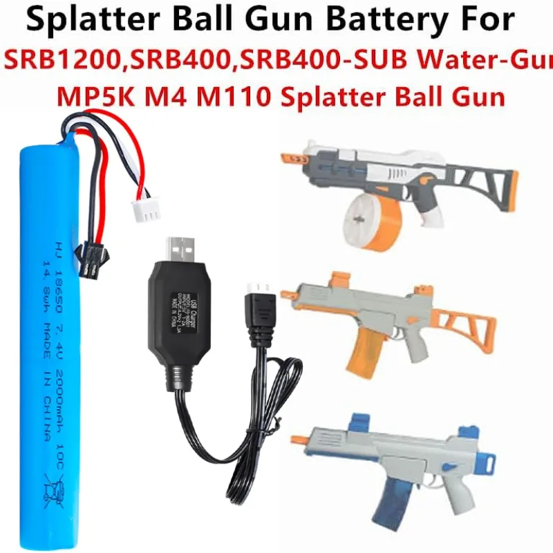 Batería de airsoft 7,4 V con enchufe SM-2P y cable USB
