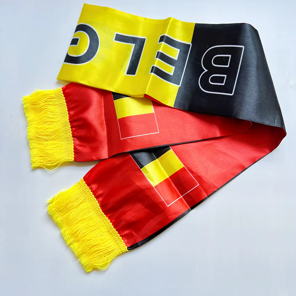 Bufanda de satén bandera Bélgica fútbol a doble cara