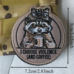 Parche bordado mapache 'Elijo café' gancho y bucle tácticos