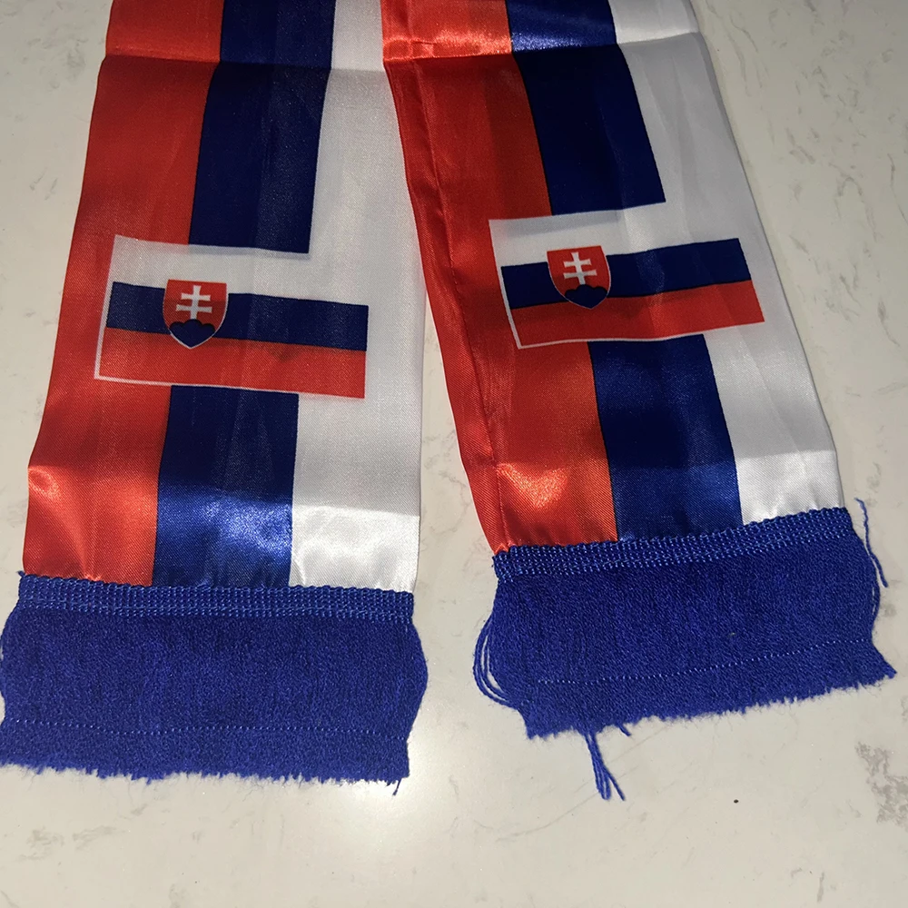 Bufanda bandera Eslovaquia satén doble cara con borlas - imagen 2