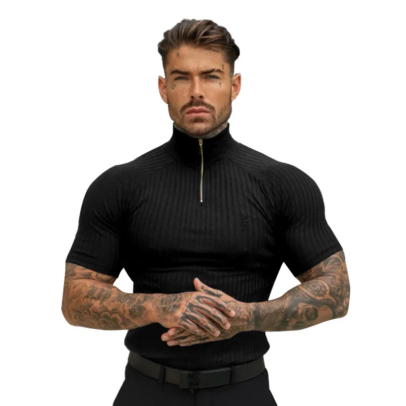 Camiseta táctica hombre cremallera cuello alto solapa rayas multicolor - imagen 4