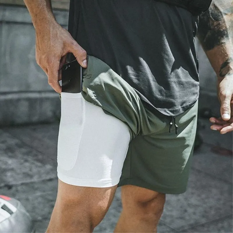 Pantalones cortos secado rápido doble capa para correr, fitness - imagen 5