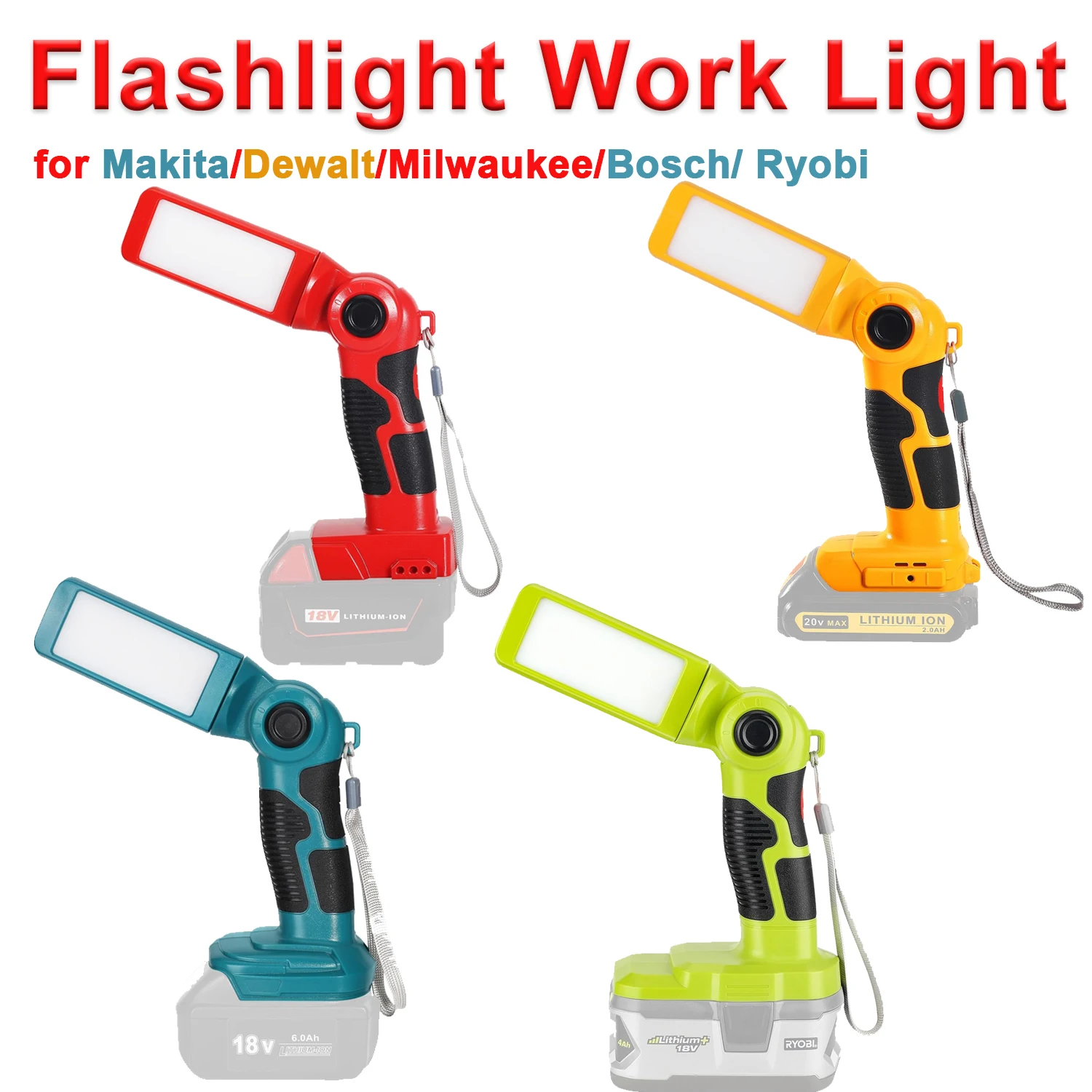 Lámpara de trabajo LED con cabezal giratorio para baterías recargables