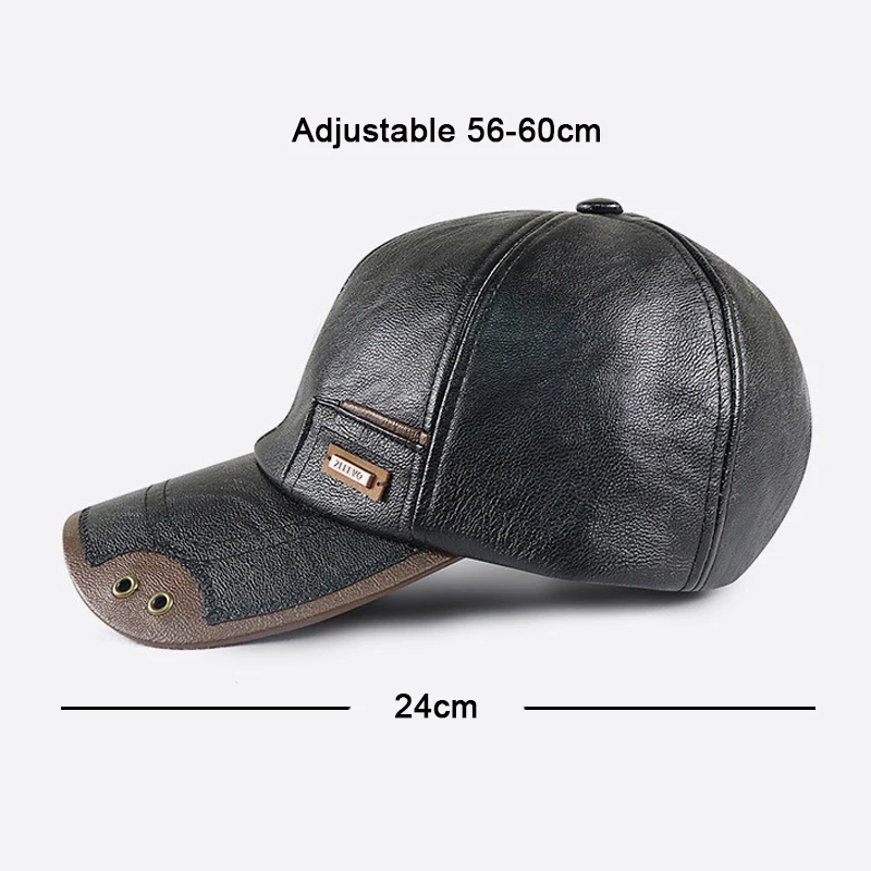 Gorra trucker ajustable retro cuero PU marrón y negro para hombre - imagen 3