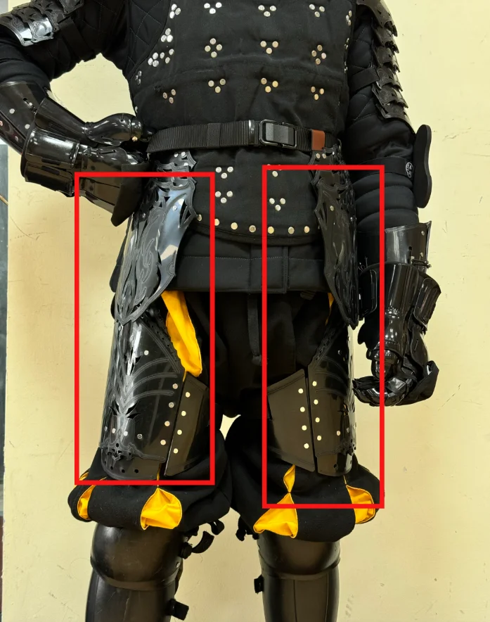 Protector de muslo de polímero para HEMA, estilo armadura