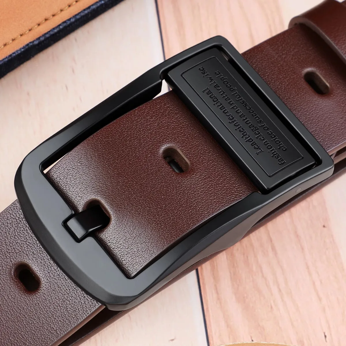 Cinturón piel vacuno hebilla pin – Hombre casual negocios
