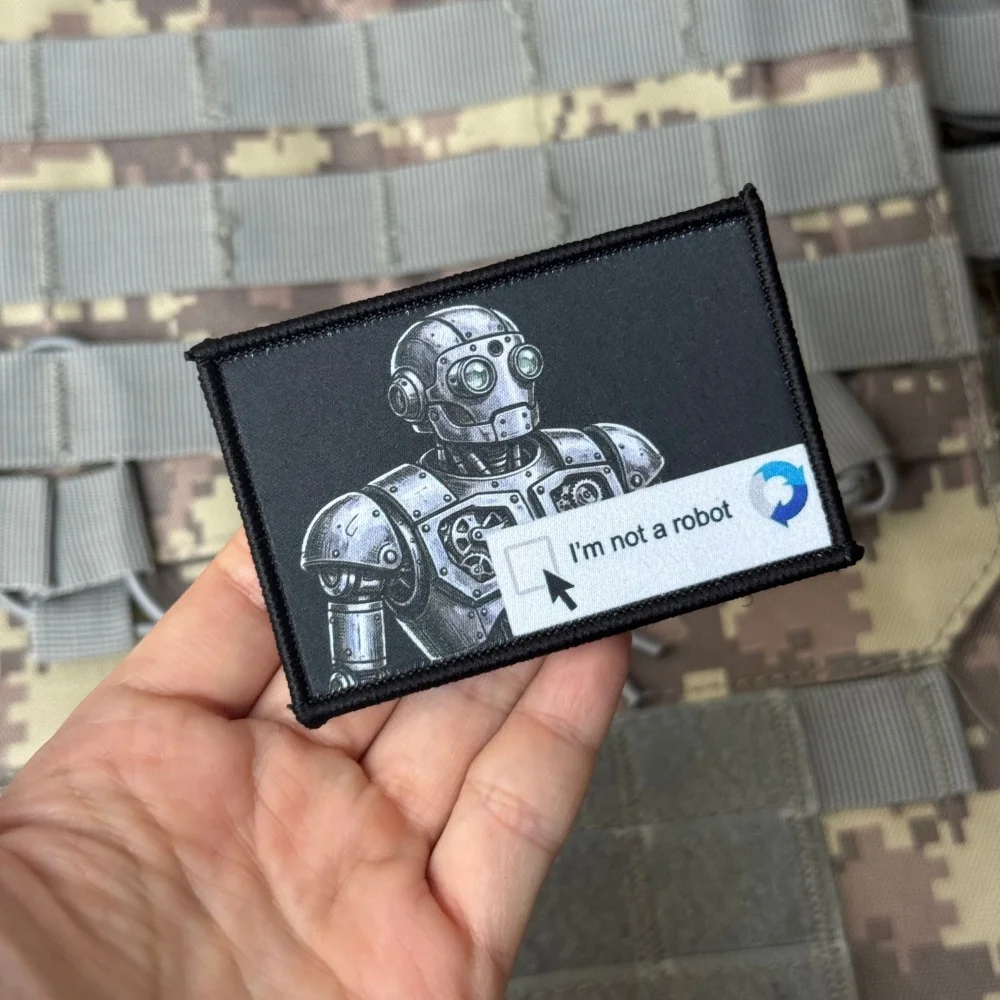 Parche táctico velcro retro No Soy un Robot meme, gancho y bucle
