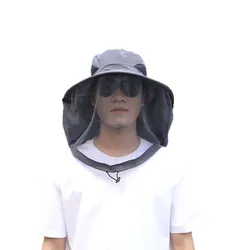 Sombrero táctico antimosquitos UV con malla plegable para pesca