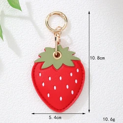 Llavero de cuero cereza-fresa colgante decorativo para llaves