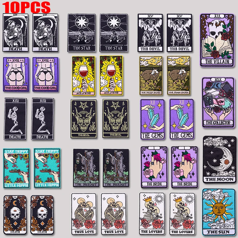 Parche bordado de calavera estilo tarot termoadhesivo para ropa y mochilas - imagen 5