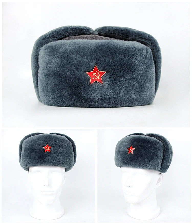 Ushaka gorra táctica invierno capitonada gris azul algodón militar - imagen 2
