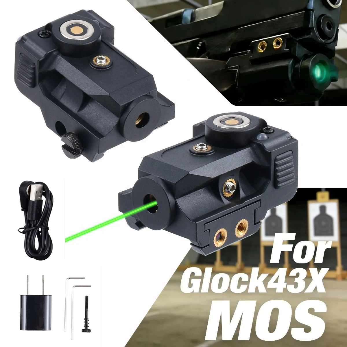 Láser rojo táctico magnético recargable para Glock 43x MOS pistola