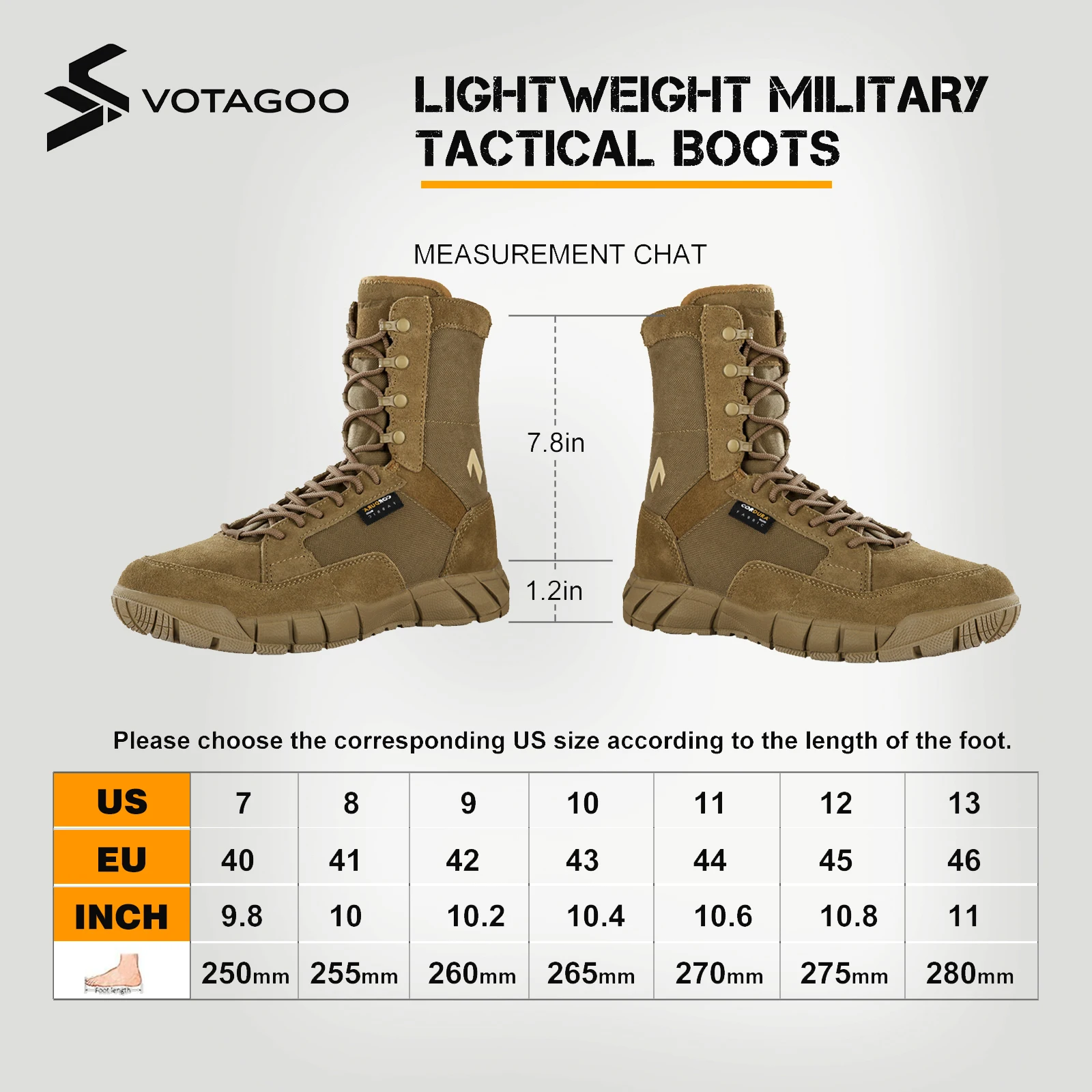 YEVHEV Botas tácticas coyote ligeras para senderismo y trabajo - imagen 2