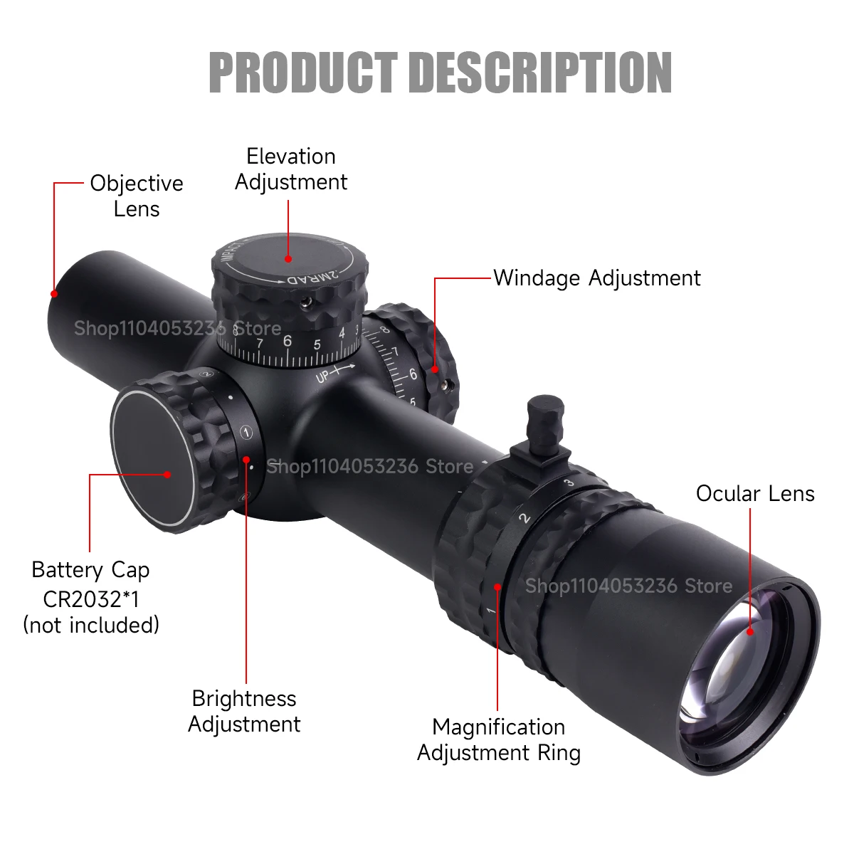 Mira telescópica táctica con IR y punto rojo para CQB - imagen 3