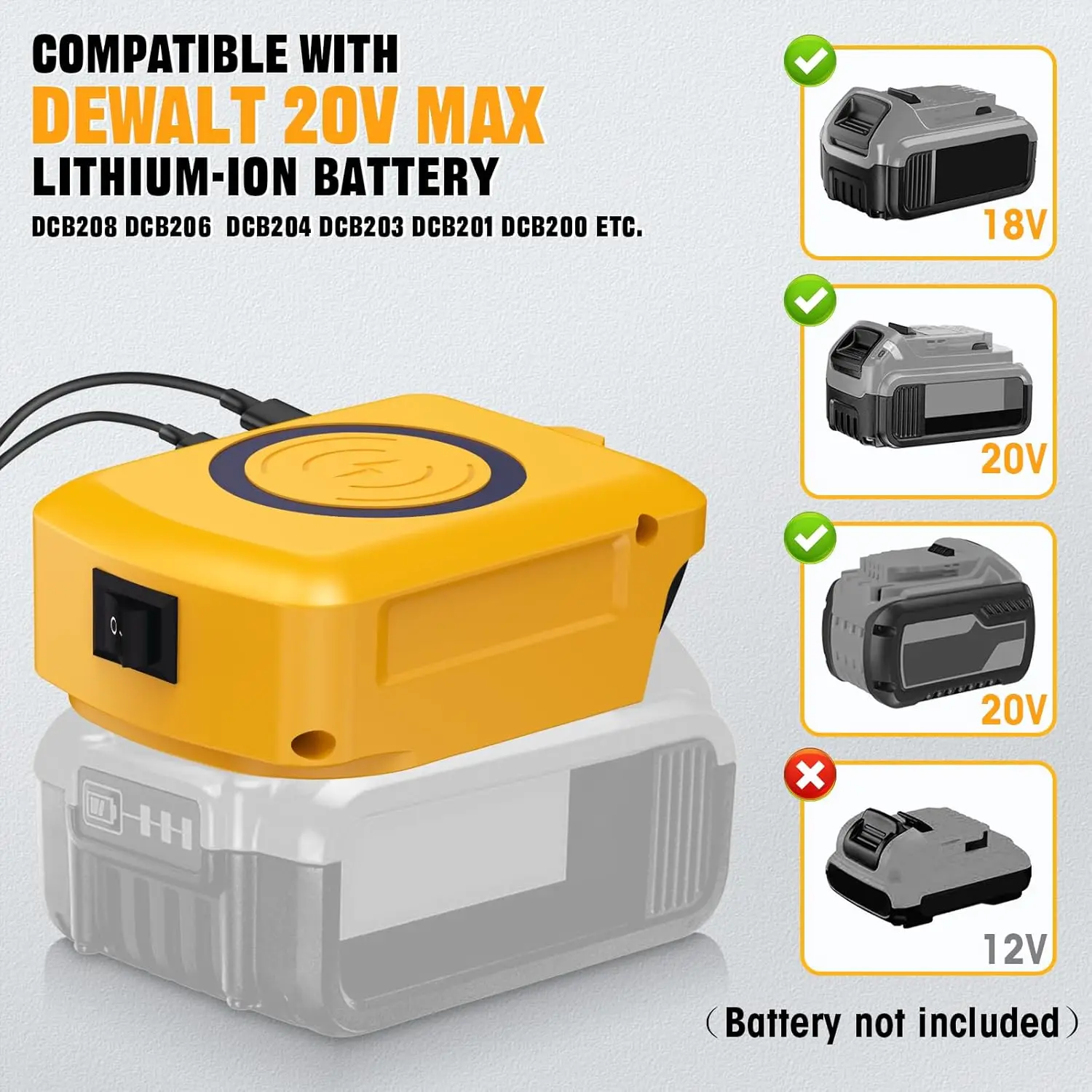 Adaptador inalámbrico de batería Makita/Milwaukee/DeWalt tipo C y USB - imagen 4
