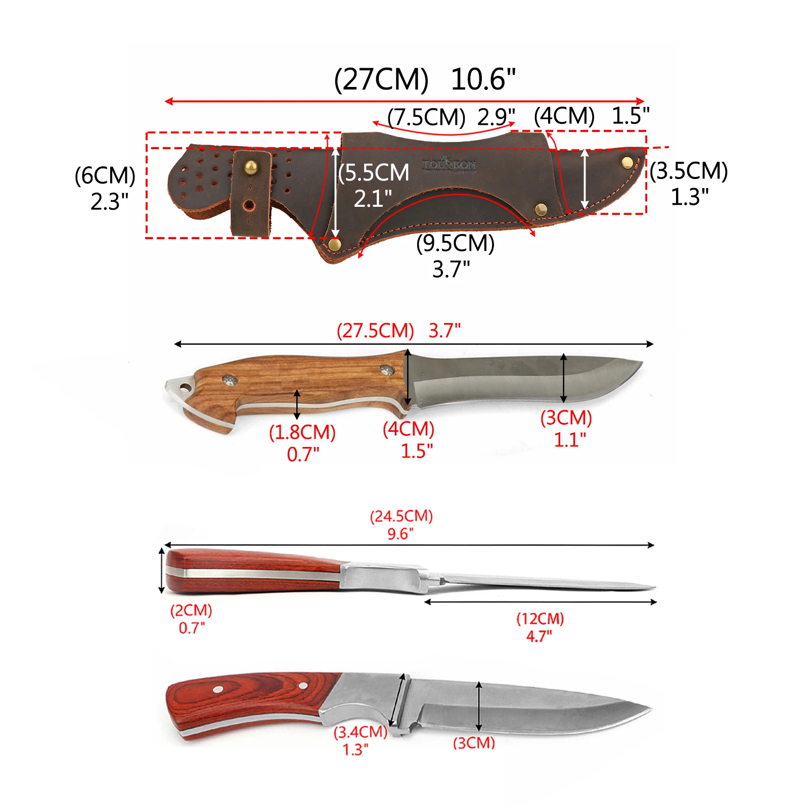 Tourbon Funda de cuchillo de cuero grueso para camping y cinturón - imagen 2