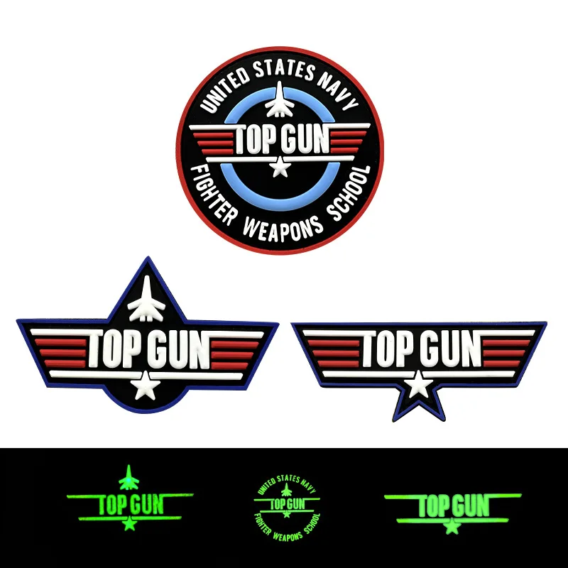 Parche táctico PVC 3D Top Gun luminoso nocturno para mochila
